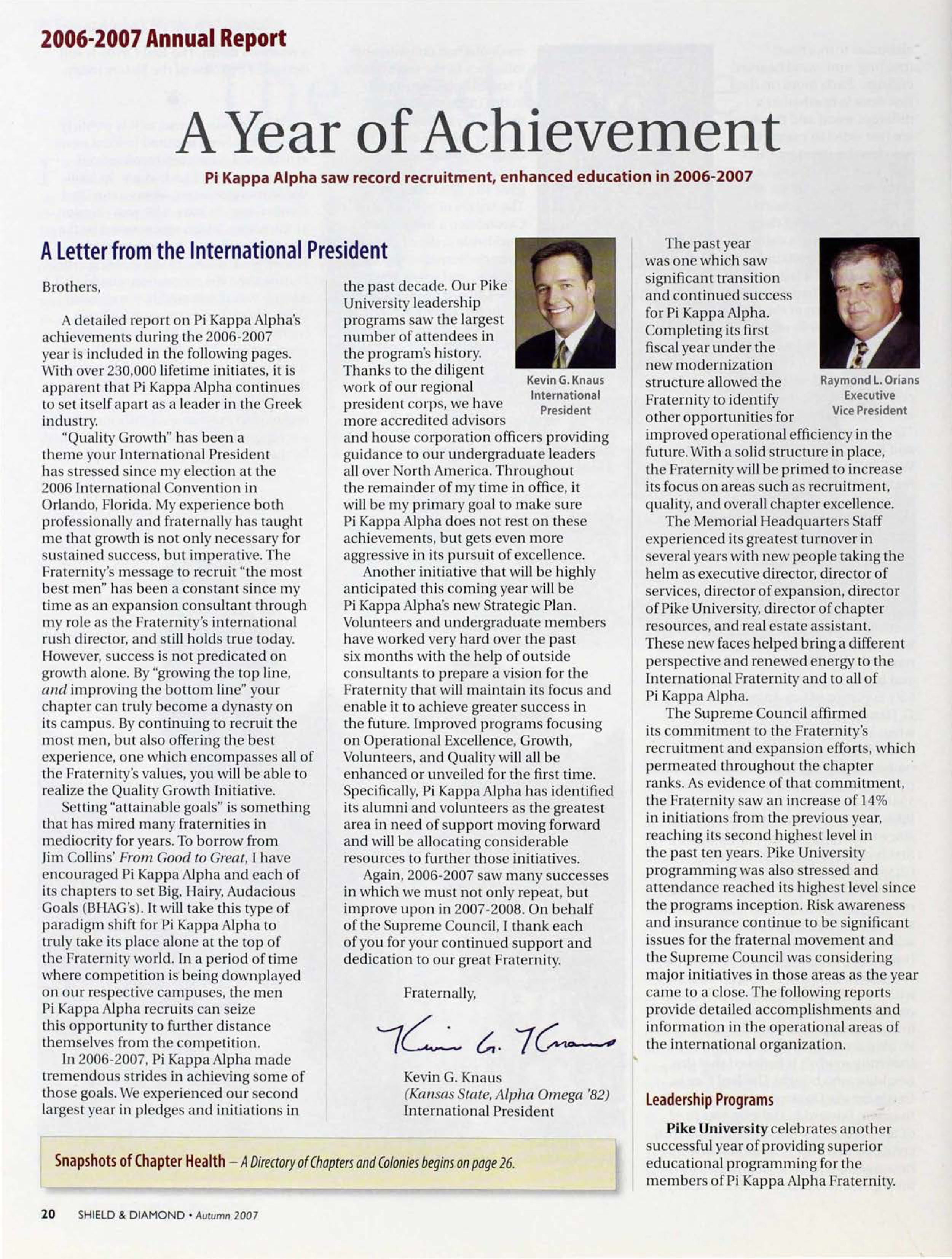 2006-2007 Annual Report: A Year of Achievement, Autumn 2007